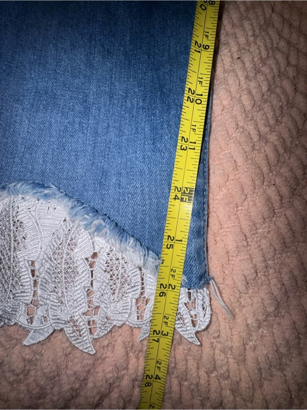 J Brand Ruby High Rise Crop Cigarette Jeans Lace Hem Blue Size 29